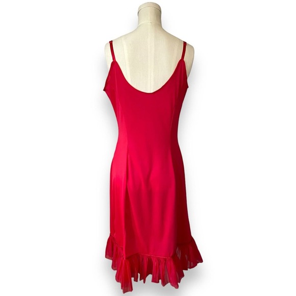 Vintage RARE Van Raalte Nylon Red Slip Dress Opaque Pleated Hem Lingerie Small - Picture 5 of 8